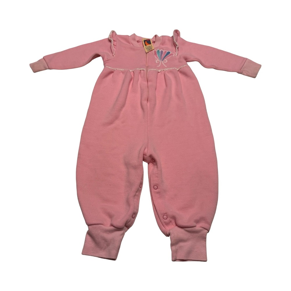 Vintage Carters Pink Ruffleโ Sleeper Romper 18 Months Made in USA Zip Front Snap